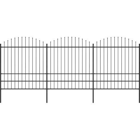 Clôture de jardin,Barrière de jardin,Portail de jardin à dessus en lance Acier (1,75-2)x5,1 m Noir CNENE869319 (1/5)