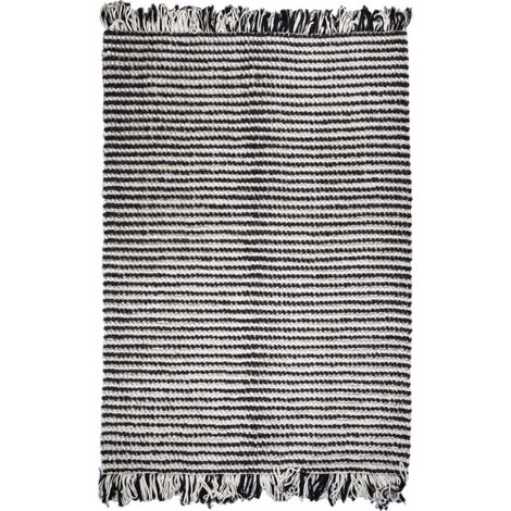 Tapis 140 x 200 cm texturé noir et blanc avec franges bicolores – SOHO (1/5)