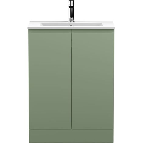 Hudson Reed Urban Floor Standing 2-Door Vanity Unit with Basin 2 Satin Green - 600mm Wide (1/5)