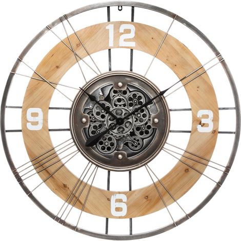 Atmosphera – Horloge murale D90 en métal et sapin – Mécanisme animé silencieux – Design ajouré multicolore – Dimensions 90x7,2cm