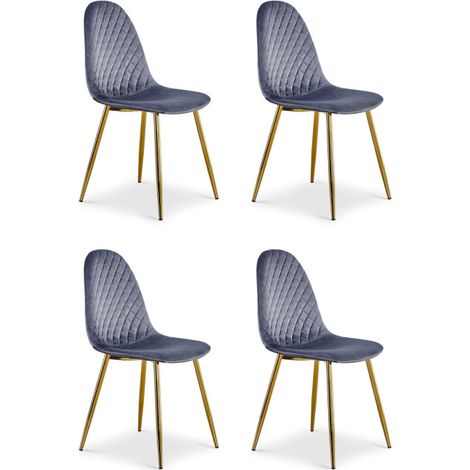Lot de 4 Chaises en Velours "Waynor" 87cm Argent (1/5)