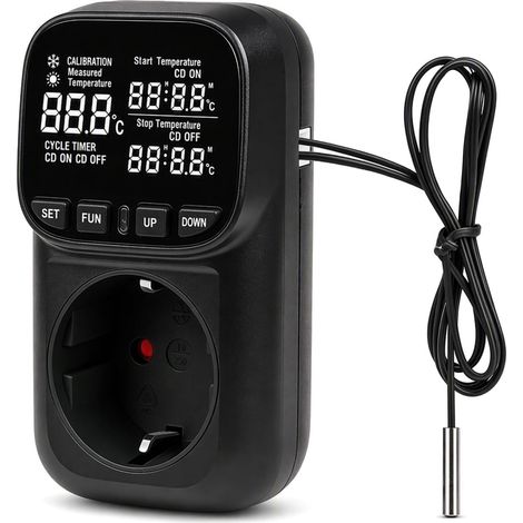 Régulateur de température numérique 230 V Prise : interrupteur de température 16 A avec capteur, 4 modes de temps, thermostat, prise de courant avec écran LCD pour serres, réfrigérateurs, aquarium (1/5)