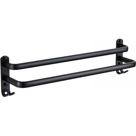 Porte-serviettes mural adhésif noir mat pour salle de bain, porte-serviettes double usage en alliage d'aluminium (40 cm, double barre)