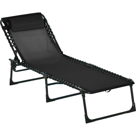 AS EASY Transat pliable, chaise longue de jardin, chaise longue pliante avec dossier réglable 4 positions, acier et tissu mesh, noir, 197 x 58 x 30 cm (1/5)