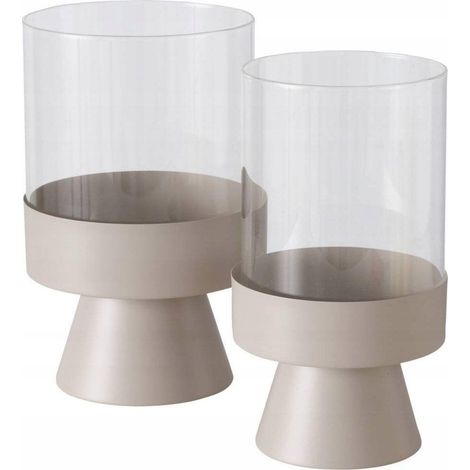 Boltze Pallas portacandele beige vetro duo elegante
