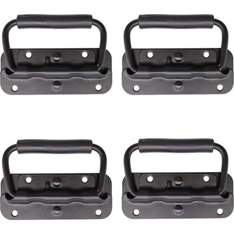 4-Piece Flight Case Handle, Spring-Loaded Toolbox Handle, Pull-Back Folding Spring Handle, Replacement and Installation Handle for Toolboxes or Storage Boxes (1/4)