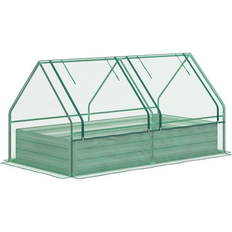 Metal Planter Box with Cover, Raised Garden Bed with Greenhouse, for Herbs and Vegetables, Green and Dark Grey