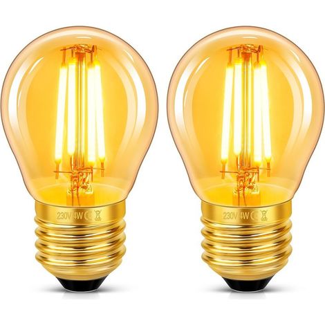 2er-Pack LED-Lampe – E27-Sockel – G45-Form – Retro-Glühfaden – Bernsteinfarbenes Glas, 2200 K, nicht dimmbar, für Restaurants, Cafés und Bars – Bernsteinfarben – 4,5 x 7,6 cm (1/5)