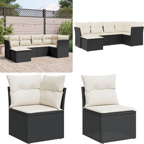 6-tlg. Garten-Sofagarnitur mit Kissen Schwarz Poly Rattan - Gartensortiment - Gartenmöbelset - Lounge Möbel - Rattan Gartenmöbel - Polyethylen Furniture - Home & Living (1/5)