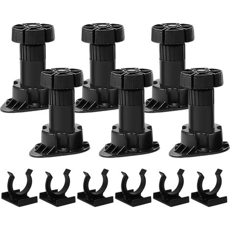 6 Pack Adjustable Kitchen Cabinet Legs, with 6 Plastic Skirting Legs, Height Adjustable for Kitchen and Bathroom Cabinet (Size: 80-130mm) (1/5)