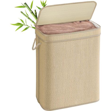 Cesto portabiancheria in bambù per biancheria sporca da 90 litri coperchio rimovibile e lavabile in lavatrice manici lavanderia camera da letto soggiorno beige 120006715