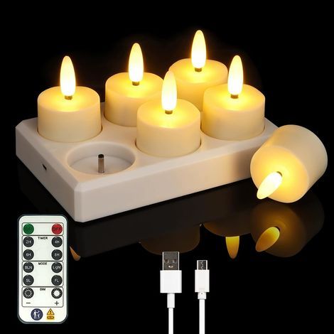 Bougies thé sans flamme rechargeables, petites bougies votives 1,5" × 2" fonctionnant sur piles avec base de chargement USB, bougies LED électriques pour centres de table et décoration de mariage (lot (1/5)