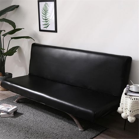 JSSEVN - Elastic Click Clack Sofa Cover, Waterproof Leather Sofa Cover, Armless Sofa Cover, Fully Covered Sofa Bed Cover for Folding Sofa (120cm, Black) (1/5)
