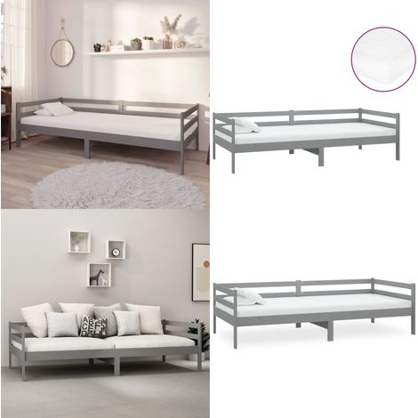 Tagesbett mit Matratze 90x200 cm Grau Kiefer Massivholz - Holz Tagebett - Massivholzbette - Gästebett - Klappbett - Doppelbett - Home & Living (1/5)