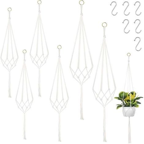 Set di 6 appendiabiti in macramè, per interni ed esterni, 60 cm, 80 cm, 100 cm, con 6 ganci a S per decorazione di interni, soffitti, balconi, pareti ed esterni. (1/5)