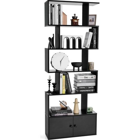 5-tier Bookcase Industrial S-Shaped Bookshelf Storage Display Rack with Cabinet (1/5)