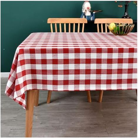 Nappe à carreaux vichy, nappe carrée en mélange de coton à carreaux pour la cuisine, les pique-niques (rouge, 140 x 140 cm) (1/5)