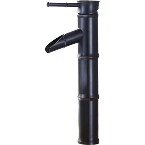 Robinet de lavabo cascade, robinet de lavabo monotrou, robinet de salle de bain, design imitation bambou bronze noir