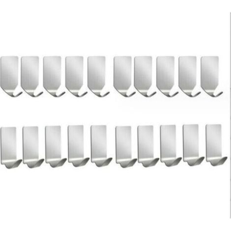 Selbstklebende Haken, 20 Stück Edelstahl-Wandhaken, stabile, nagelfreie Aufhänger für Küche, Bad, Büro, Kleiderschrank, zum Aufhängen von Mänteln, Handtüchern, Schlüsseln (1/5)