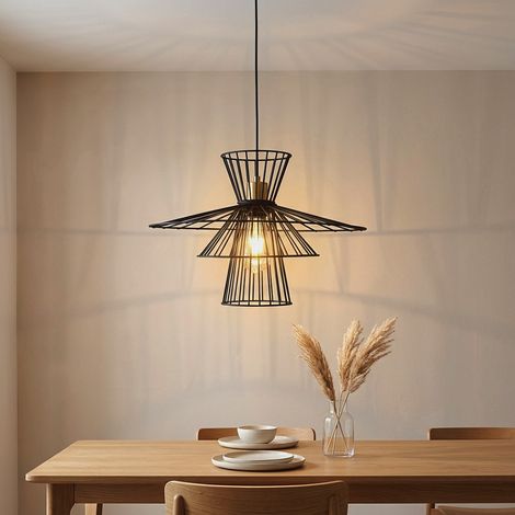 LED Hängelampe Pendelleuchte Gitter Esstischlampe schwarz Retro Deckenleuchte hängend Käfig, Metalldraht, 7W 806lm warmweiß, DxH 45x150 cm (1/5)