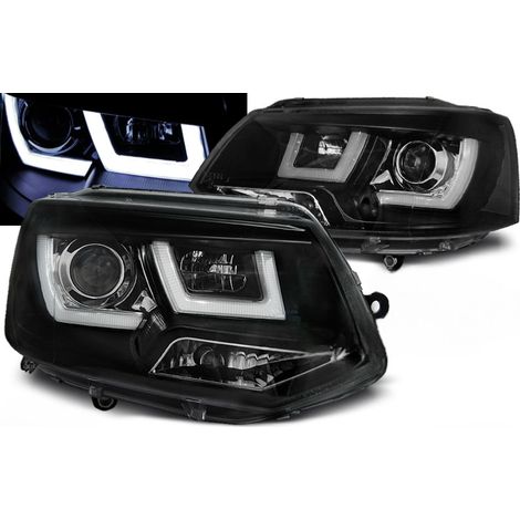 Paire de feux phares VW T5 de 2010 a 2015 U-Type DRL led noir-27362082