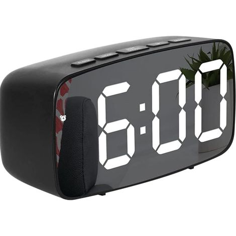 Reloj despertador digital LED con espejo, indicador de temperatura y fecha, ideal para la mesita de noche, el dormitorio o la oficina. (Negro).