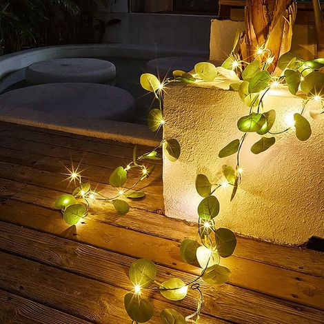 LED Guirlande Lumineuse à Piles - Artificielles Feuilles D'eucalyptus Piles Fil de Cuivre Fée - Rotin Guirlande Suspension Lumière pour Maison Mariage Noël Jardin Bureau Décor (1/5)