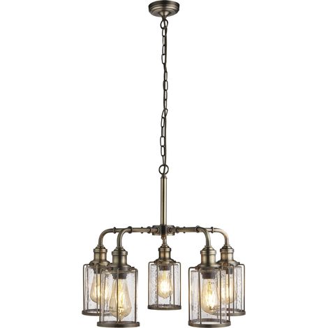Searchlight Pipes - Suspension à 5 ampoules en laiton antique, abat-jour en verre, E27 (1/3)
