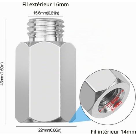 Adaptateur convertisseur pour M14 vers M16 ou M16 vers M14 pour meuleuse d'angle, Construction métallique Robuste (14 à 16) (1/5)