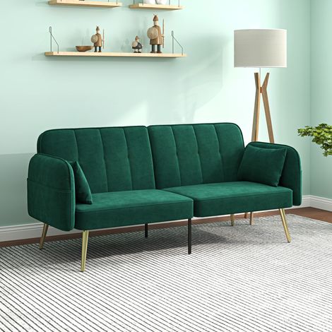 Mobilier Canapé convertible 2 places canapé-lit clic-clac en tissu velours avec dossier réglable - vert foncé