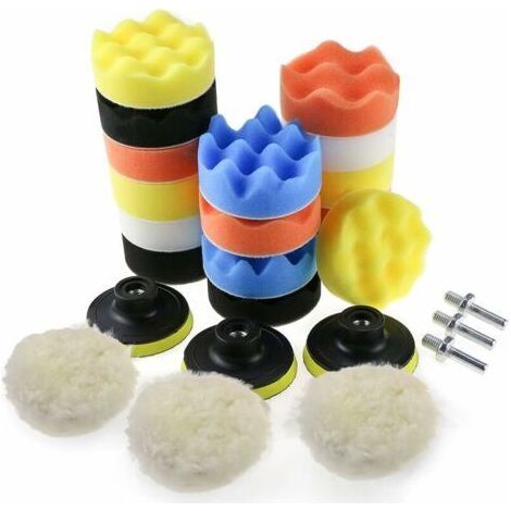 Éponge de polissage de voiture, kit d'éponge de polissage avec adaptateur, ensemble de 25 tampons de polissage en laine pour machines à polir (1/5)