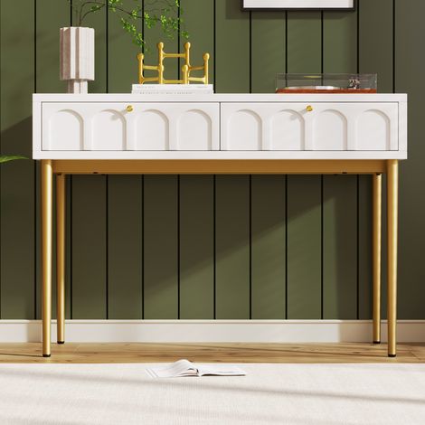 Dressing Table With 2 Drawers 76.5 Cm High ,Chest Of Drawers Bedroom Highboard White Sideboard Chest Of Drawers for Bedroom, Cream-White -H76.5/W100/D45 Cm (1/5)