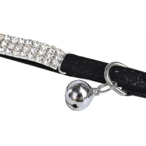 Collier pour chat en velours doux et sûr, réglable, orné de strass et de clochettes, 28 cm, noir. (1/5)