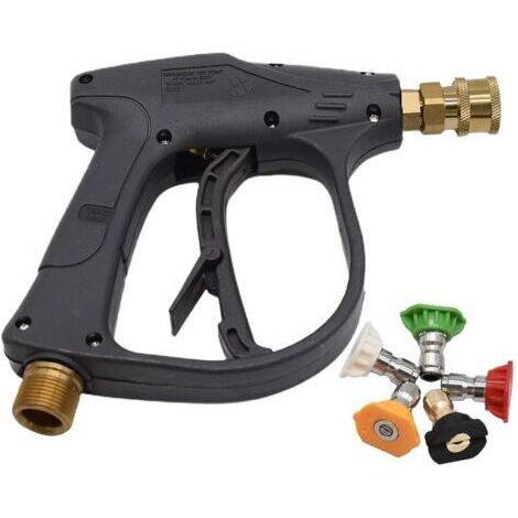 Pistolet Nettoyeur Haute Pression avec 5 Buses de Pulvérisation, 4000 PSI Mousse à Connexion Rapide 1/4\", Jet à Filetage Mâle M22 pour Lavage de Voiture (1/5)