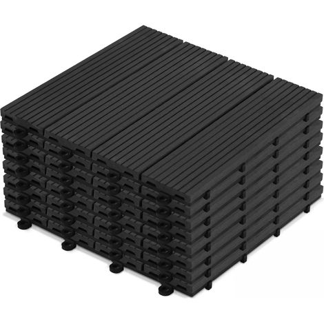 Oviala – Lot de 8 dalles clipsables en bois composite gris anthracite – Fixations invisibles – Système d'évacuation des eaux – Entretien facile