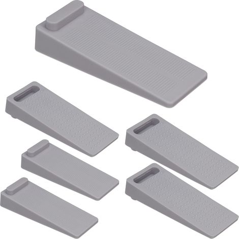 Relaxdays Door Wedge, Set of 6, Doorstop for Floor, Non-Slip, H x W x D: 2 x 4 x 9.5 cm, Plastic, Grey