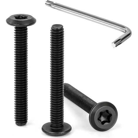 30 Pièces Vis à Tête Plate Torx Noir M4 x 30 mm Vis à Six Pans Creux en Acier Inoxydable A2 V2A Boulons de Meubles Hexagonale avec Clé T20 Filetage Complet (1/5)