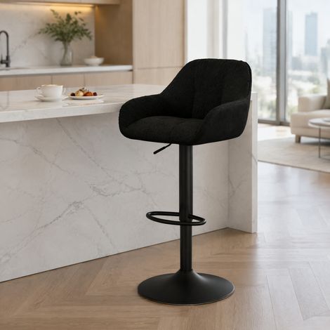 Tabouret de bar 52x50x109 cm en tissu et métal noir, modulable pour cuisine, lot de 2 FLORAGRACE (1/5)