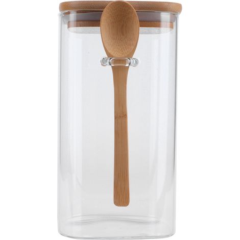 Bocal carré de rangement 1200 ml avec cuillère, pot hermétique pour épices, grains de café, contenant de cuisine (1/5)