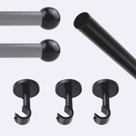 Kit de tringle à rideaux Noir Mat 250cm Diam.20mm Embout Boule - Fixation Plafond - Boulet (1/3)