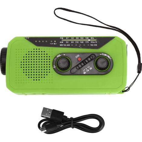 Radio de secours solaire et manivelle avec lampe LED et chargeur 2000mAh pour camping randonnée - Version US (1/5)