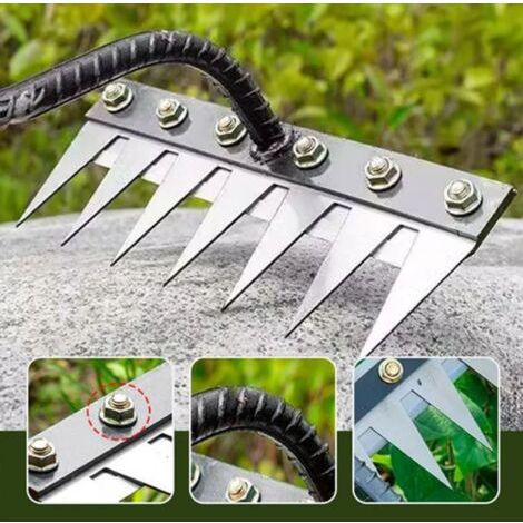 Houe de jardin multifonctionnelle monobloc renforcée avec dents – pour désherber et retourner la terre  tête de râteau amovible. (1/5)