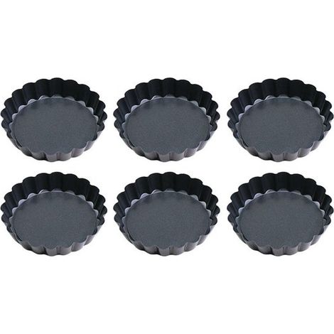 Eierkuchenformen, 6er Pack antihaftbeschichtete Tarteformen mit herausnehmbarem Boden, kleine geriffelte Tarteform(en) zum Backen, runde Quichefo (1/5)