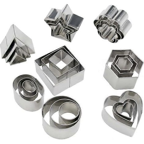 Ensemble de 24 mini emporte-pièces géométriques en acier inoxydable (carrés, cœurs, triangles, ronds) (1/4)
