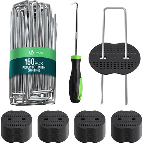 VOUNOT® 150 Pezzi Picchetti Telo Pacciamatura a U 150x30mm con 75 Rondelle (1/5)