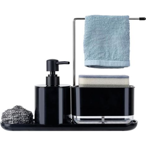 in 1 Dishwashing Liquid Dispenser, Liquid Soap Dispenser Soap Dispenser and Sponge Holder with Sponge, Towel Holder and Cleaning Ball, Capacity 500/350ml