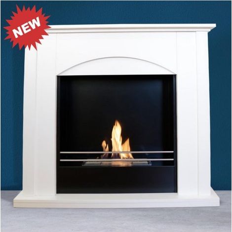 Bio-cheminée au sol Firenze Blanc 2,5 kW – structure en bois, brûleur 1,5 L, livrée assemblée – Tecno Air System (1/7)