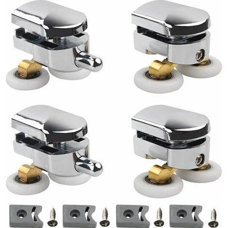 CCYKXA Set of 4 Double Rollers - for Sliding Shower Door, 2 Wheels 23 mm Diameter Zinc Alloy Bathroom with Anti-Collision Block and Fixings Lilaris