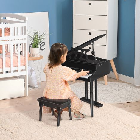 Piano à queue en bois pour enfants – 30 touches – avec tabouret et pupitre – instrument de musique – MDF noir (1/5)