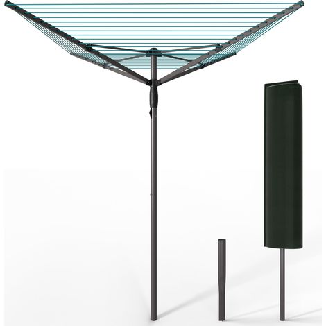 Etendoir à Linge Extérieur Rotatif 4 Bras Séchoir Parapluie Grande Surface D'Étendage 50M Séchoir à Linge avec Housse de Protection Piquet de Sol Gris Bleu (1/5)